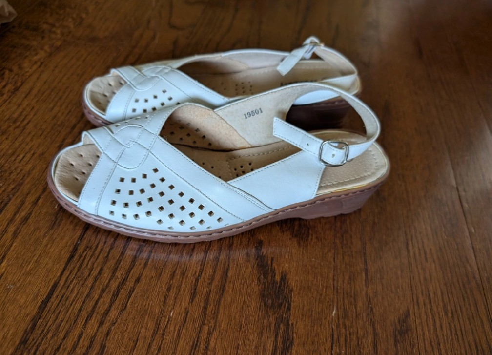 White Leather Sandals - Size 7