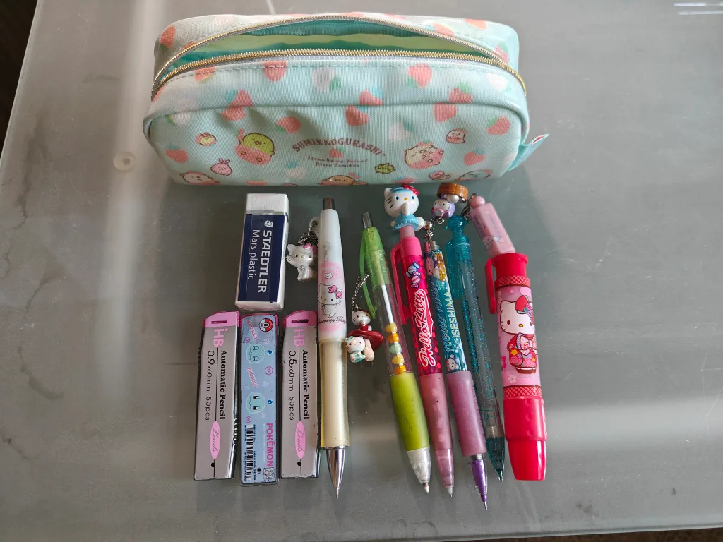 Sumikkogurashi Pouch with Hello Kitty & Pokemon Pencils thumbnail