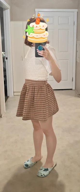 Plaid Mini Skirt with White Blouse Top Set 💖 image indicator(4)