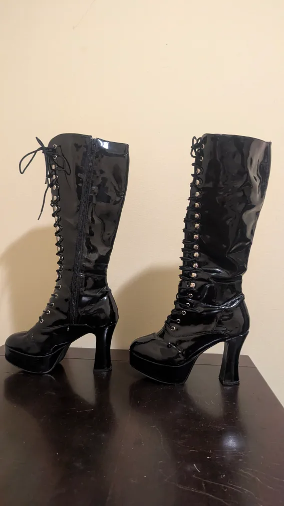 Black Patent Platform Knee-High Boots image indicator(3)