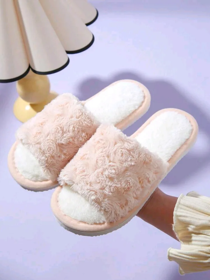 Fluffy Rose Pattern Open Toe Slippers thumbnail
