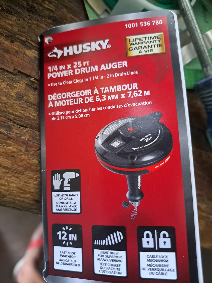 Husky 1/4 in x 25 ft Power Drum Auger thumbnail