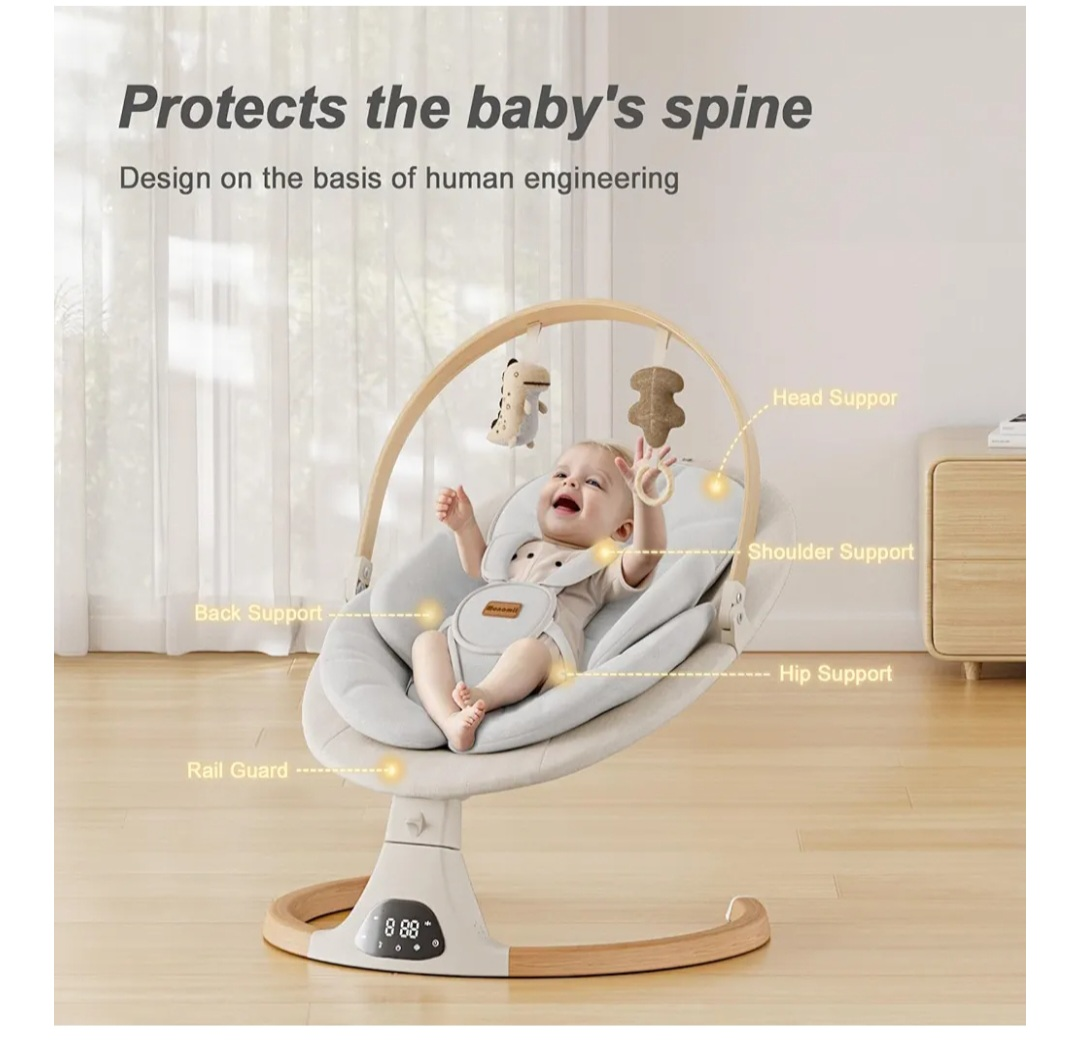 Monamii Baby Swing - Bluetooth, 5 Speed, Light Beige - photo 5