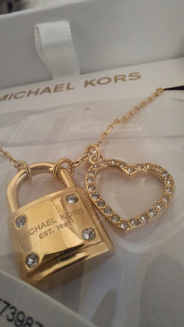 New Michael Kors Gold Lock & Heart Necklace image indicator(3)