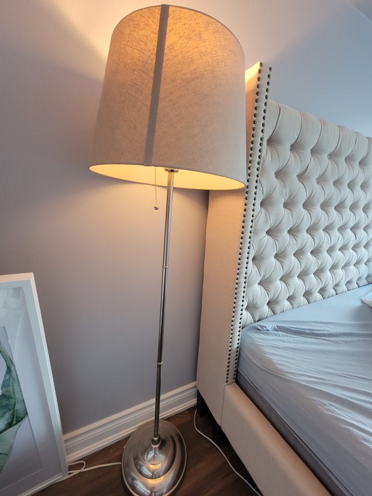Floor Lamp - Beige Shade, Silver Stand