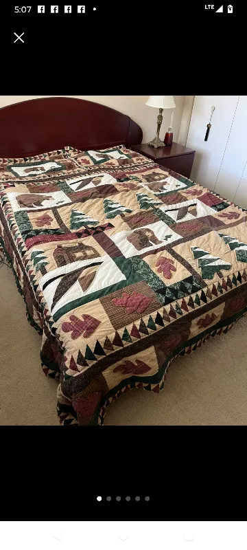 Handmade Quilt with Bear and Cabin Design