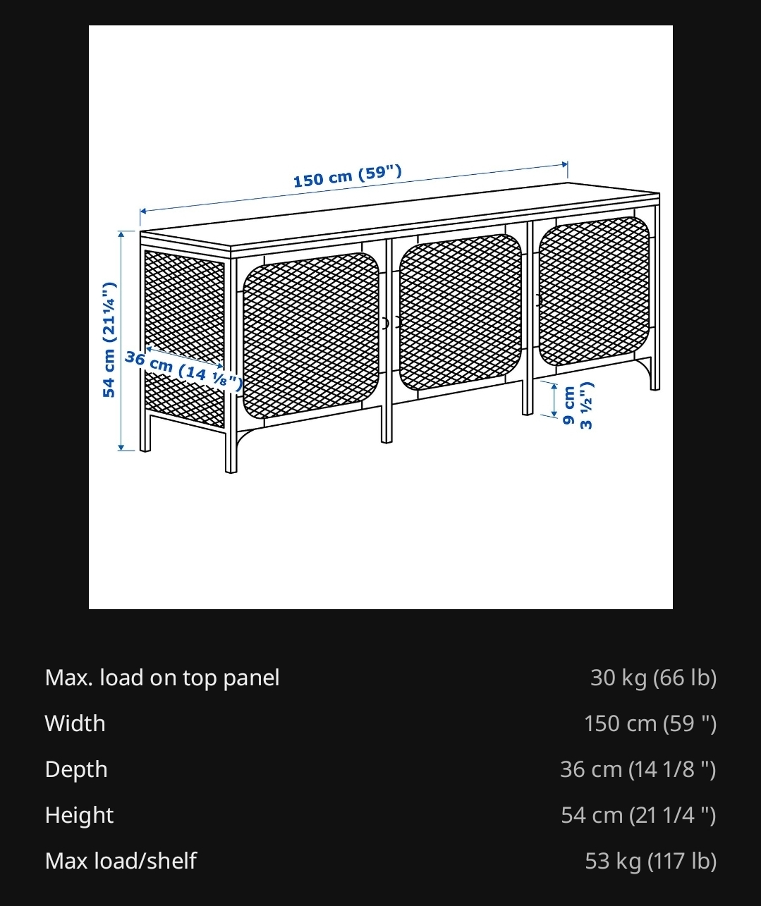 Cabinet, Black/Wood, 150x54 cm