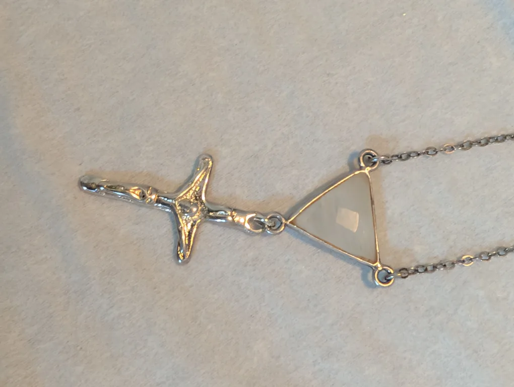 J&I Silver Necklace with Cross and Triangle image indicator(2)