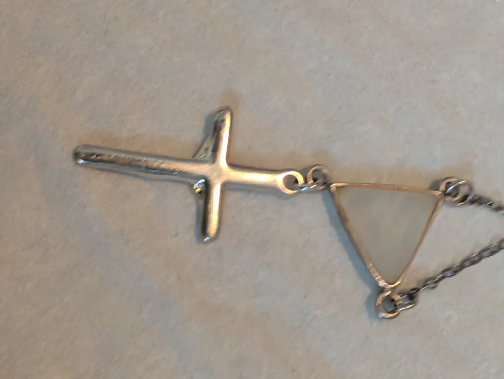 J&I Silver Necklace with Cross and Triangle image indicator(4)