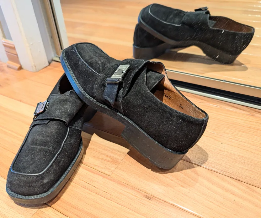 Cesare Paciotti Men's Black Suede Monk Strap Shoes - Size 7.5 image indicator(2)