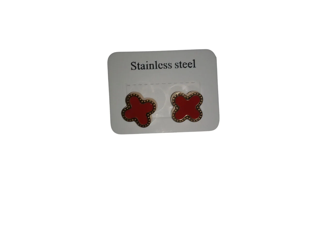 Red Four Leaf Stainless Steel Earrings thumbnail
