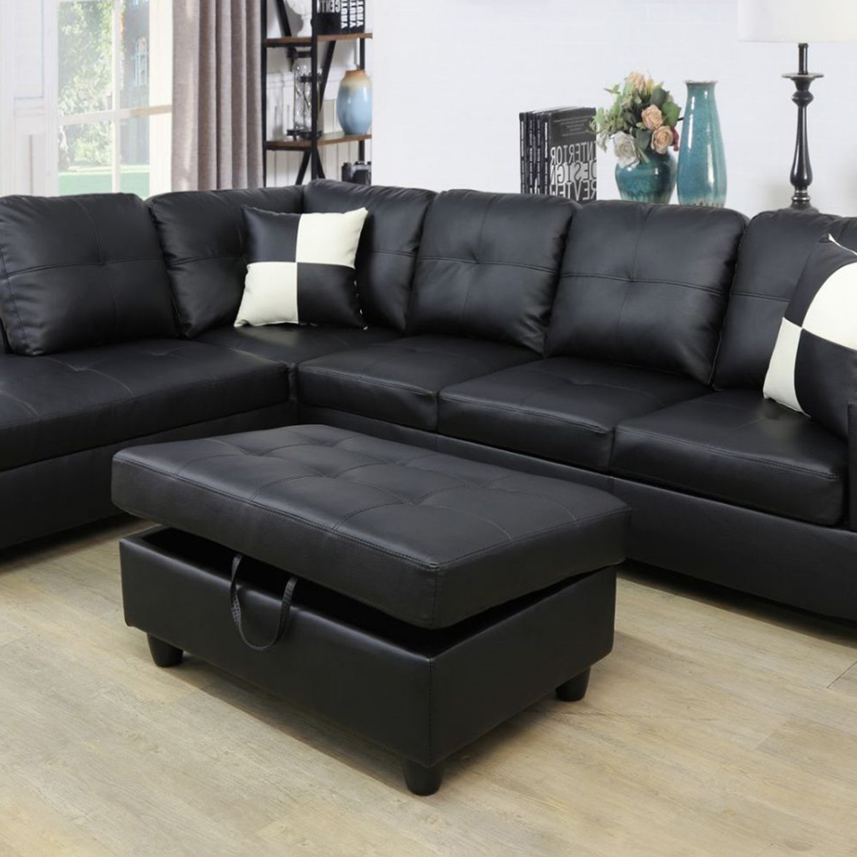 Black Storage Ottoman, 35" x 23.5"