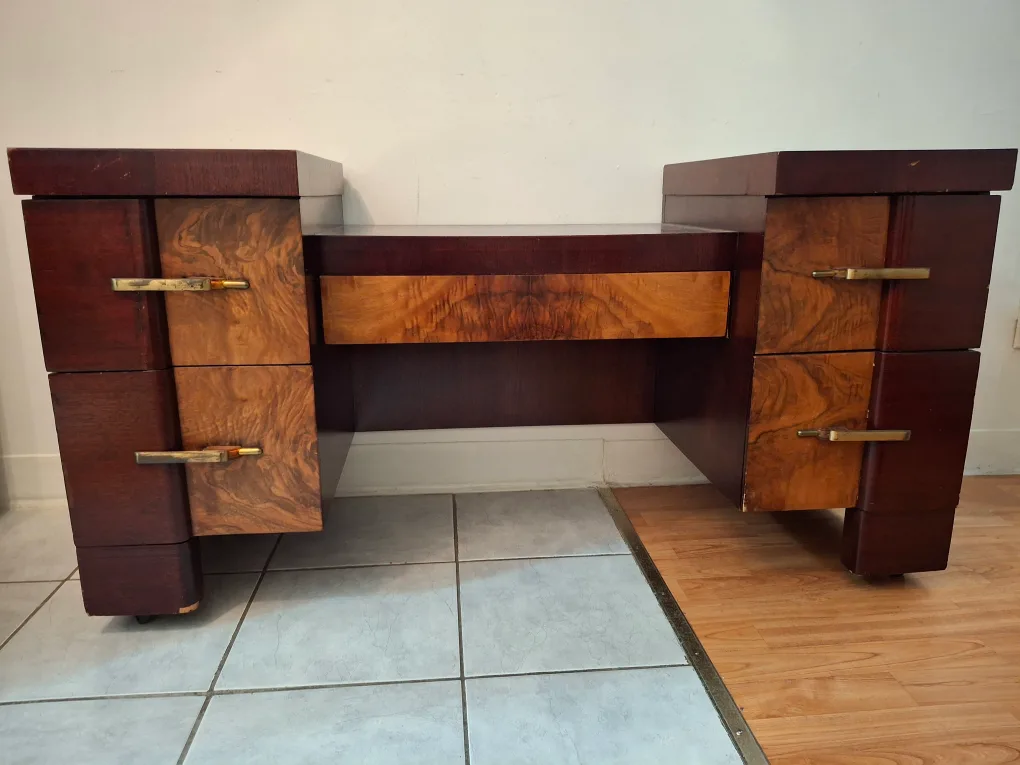 PENDING. Vintage Art Deco Vanity/Dresser with Chair image indicator(3)