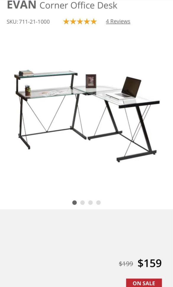 EVAN Corner Office Desk - Glass Top