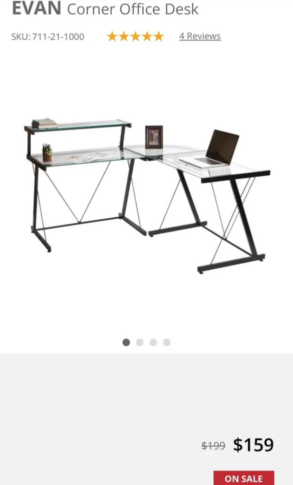 EVAN Corner Office Desk - Glass Top thumbnail