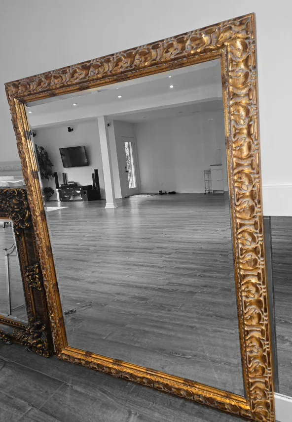 Vintage Large Ornate Gold Mirror image indicator(6)