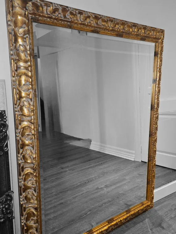 Vintage Large Ornate Gold Mirror image indicator(8)