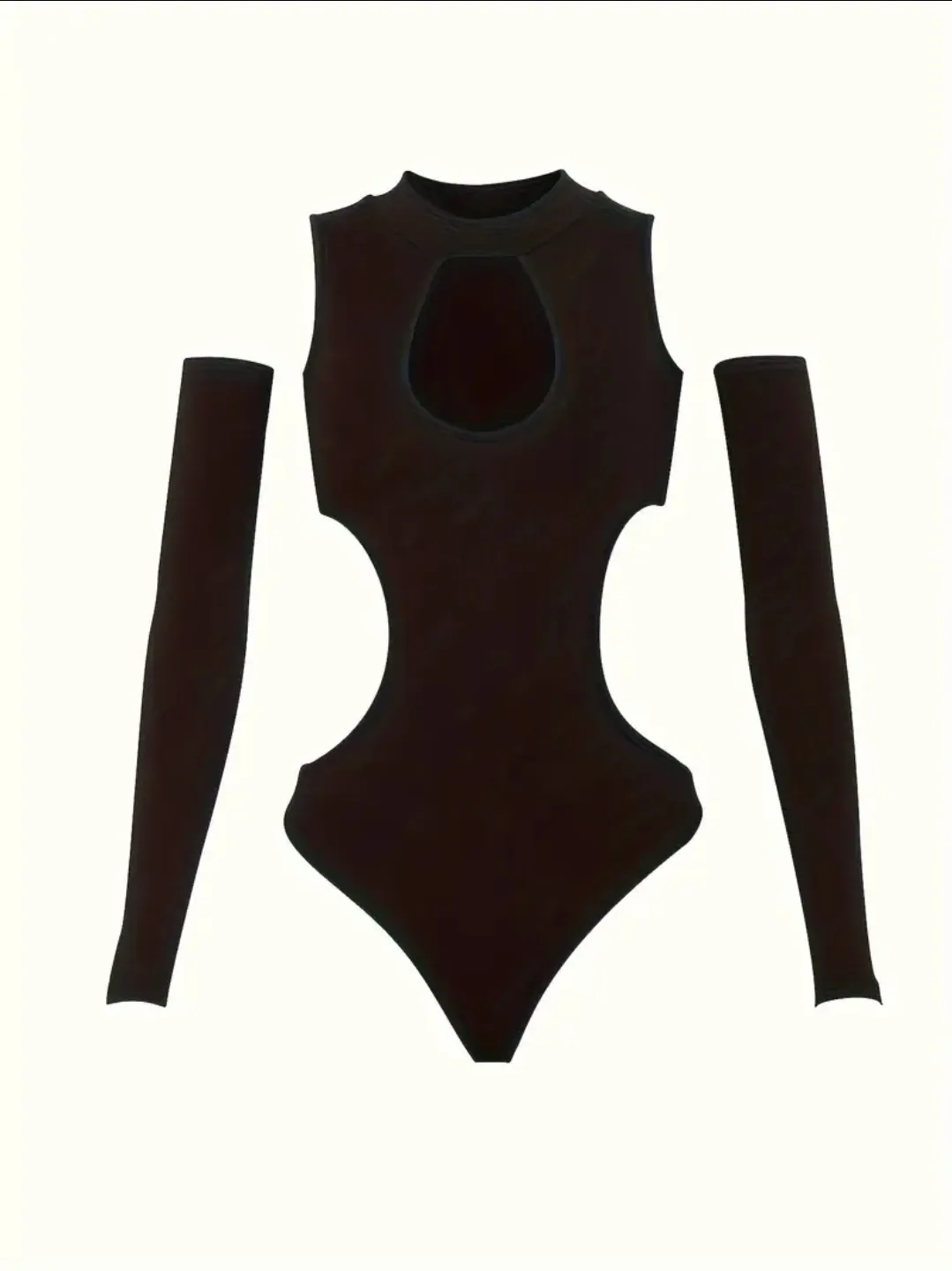 Black Cutout Bodysuit with Sleeves image indicator(2)