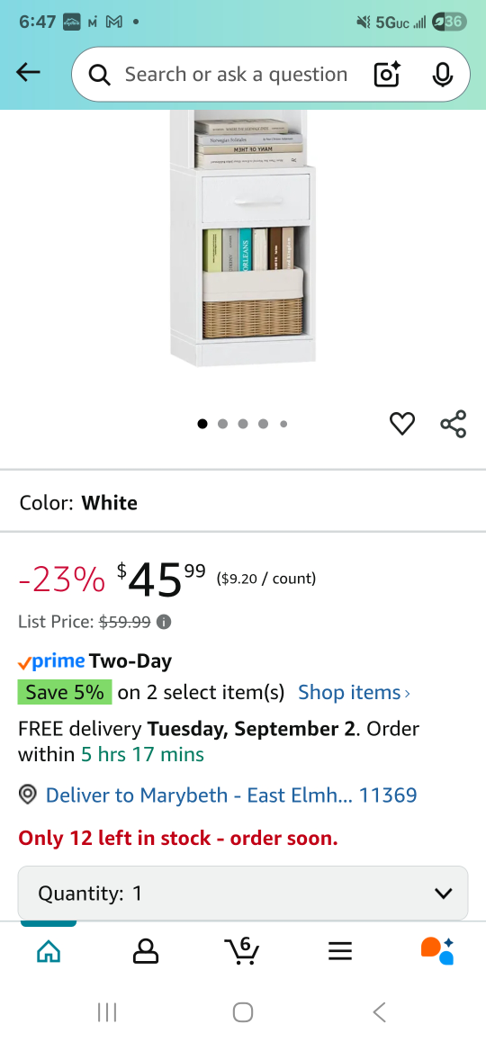 Furologee White 6 Tier Bookshelf with Drawers, Tall 71" - photo 2