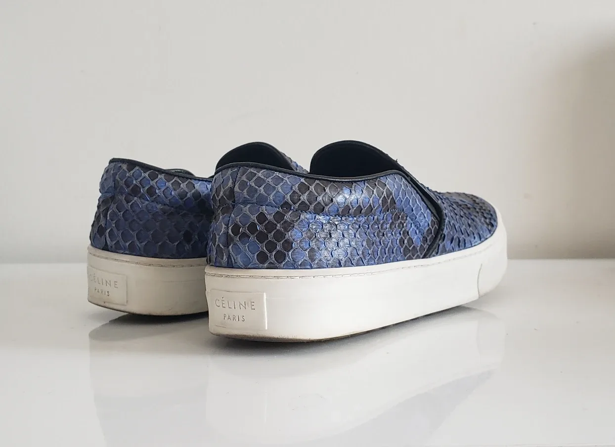 Celine Blue Snakeskin Slip-On Sneakers - Rare thumbnail