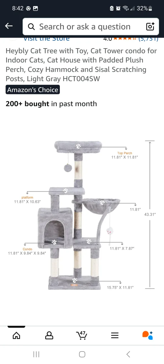 Heybly Cat Tree HCT004S - Light Gray brand new image indicator(2)