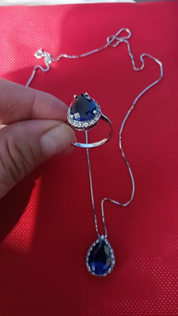 Necklace and Ring Set - Blue Stone  silver 925 thumbnail