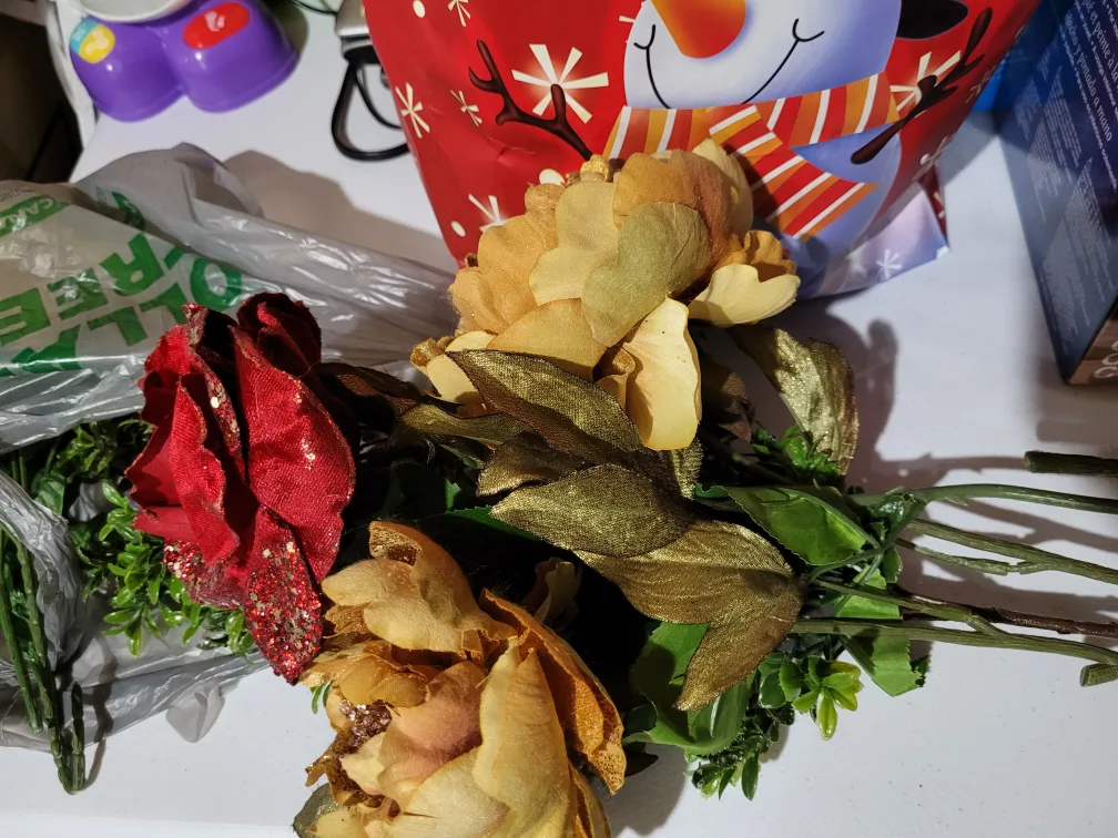 Artificial Flowers - Red Rose & Gold thumbnail