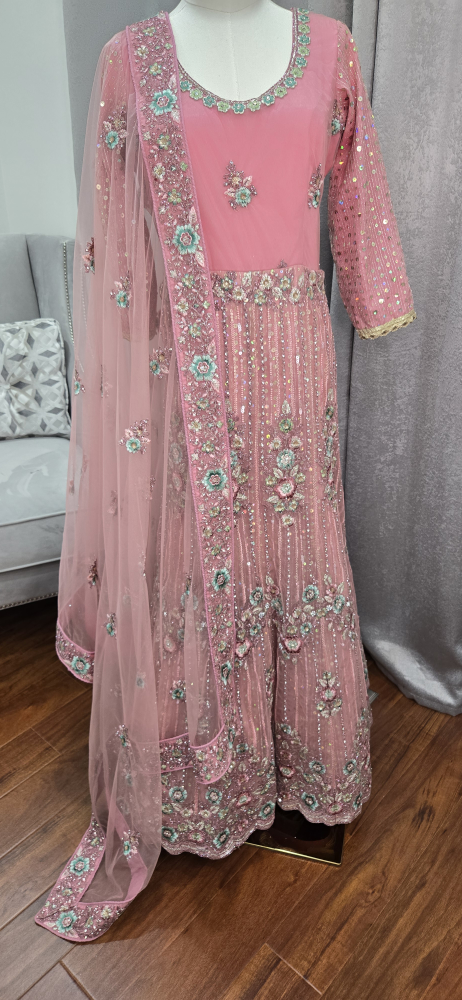 Pink Embroidered Indian Anarkali Outfit - photo 2