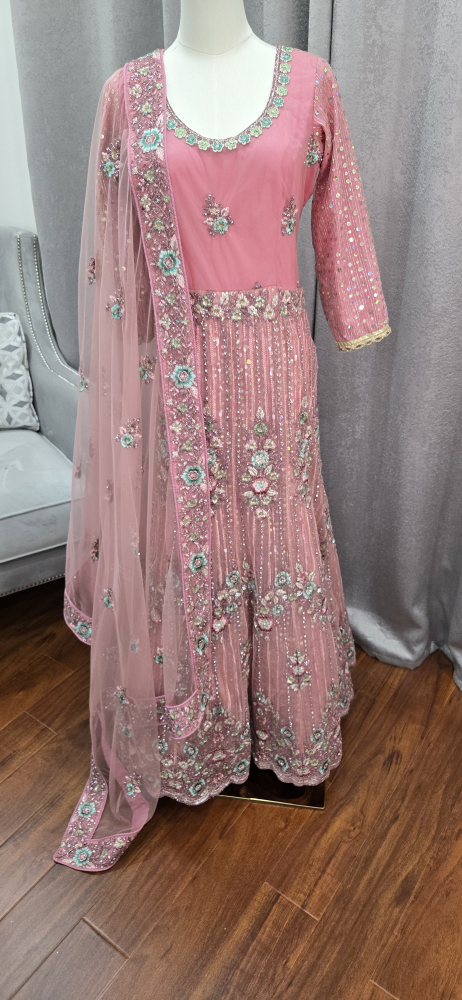 Pink Embroidered Indian Anarkali Outfit - photo 3