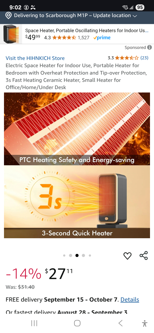 Electric Space Heater, 500W, open box - photo 4