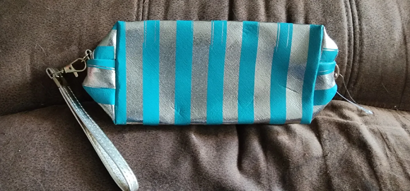 Striped Wristlet Clutch - Silver & Turquoise thumbnail