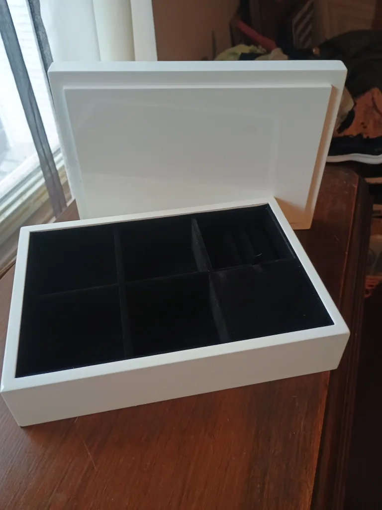 White Jewelry Box with Black Velvet Interior thumbnail