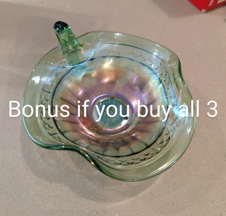 3 Iridescent Green Northwood Vases $35 each image indicator(10)