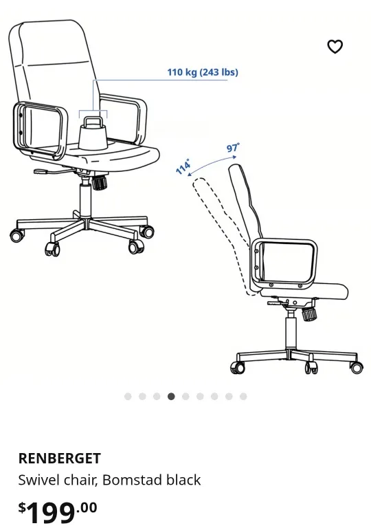 IKEA Renberget Black Office Chair image indicator(9)