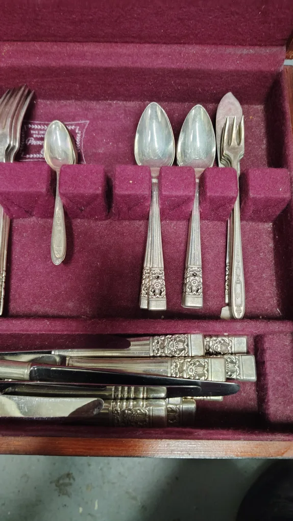 Vintage Silverware Set with Wooden Box by Gorham image indicator(3)