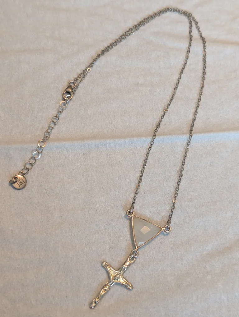 J&I Silver Necklace with Cross and Triangle thumbnail