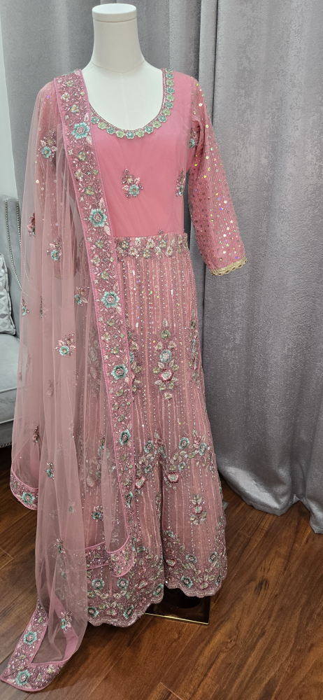 Pink Embroidered Indian Anarkali Outfit