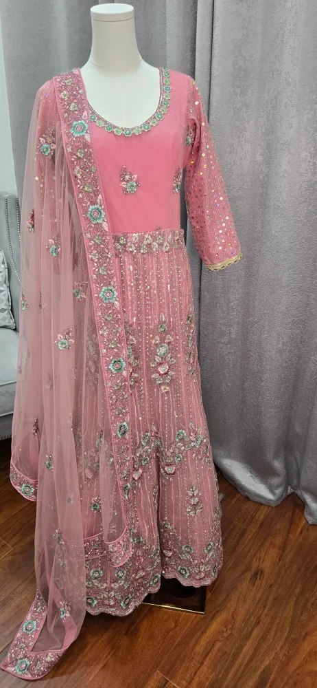Pink Embroidered Indian Anarkali Outfit thumbnail
