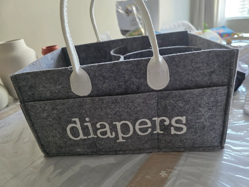 Grey Felt Diaper Caddy Organizer