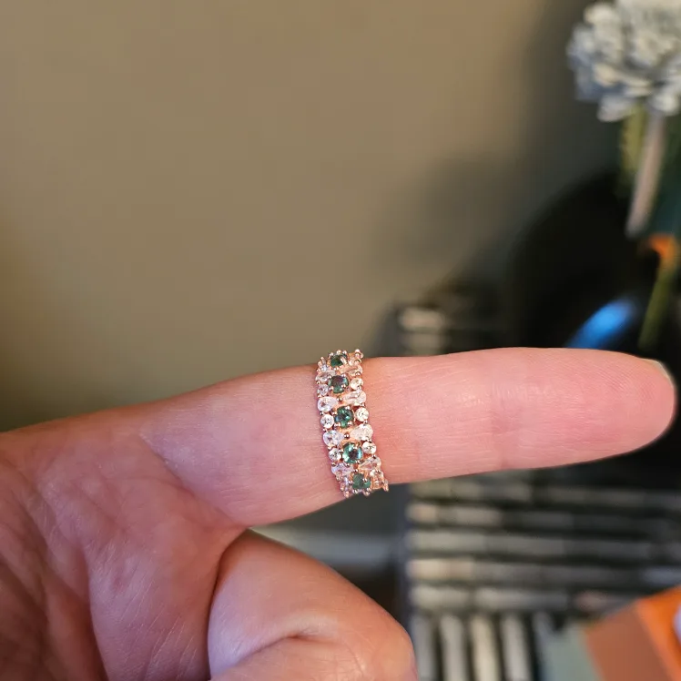Emerald & Diamond Ring, S925 thumbnail