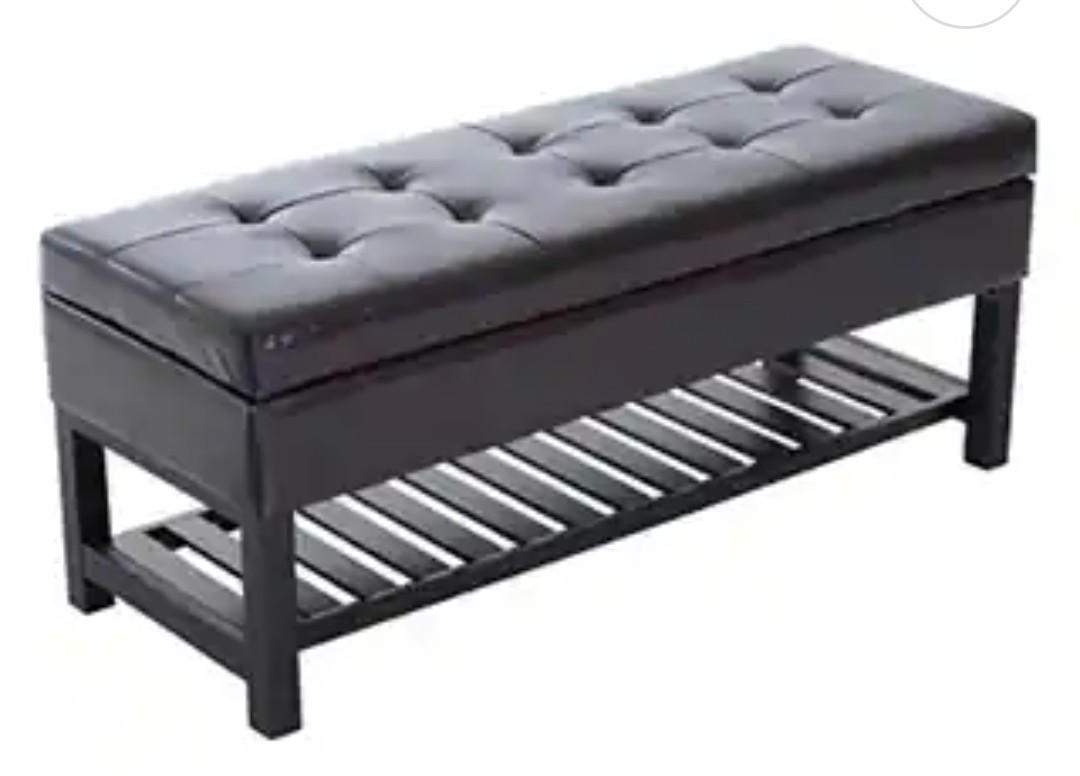 Black Faux Leather Storage Bench