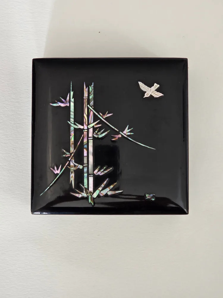 Black Lacquer Jewelry Box with Mother of Pearl Inlay thumbnail