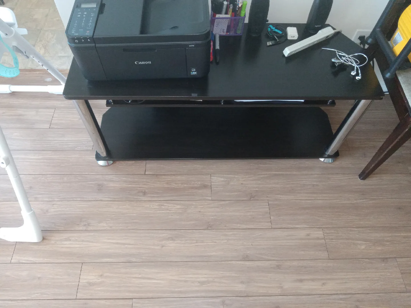 Kenmore Microwave Oven - White and dark brown tv stand thumbnail