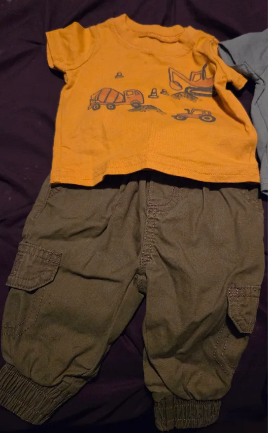 Infant Outfit - Orange Shirt & Olive Pants thumbnail