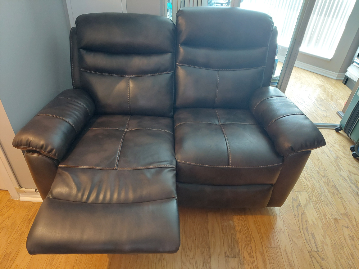 Sofa Brown Leather Loveseat Recliner (original purchase: $1300) - photo 3