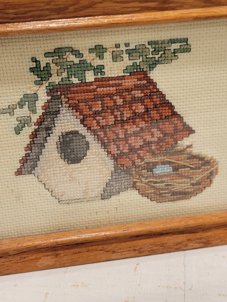 Framed Cross Stitch Birdhouse Picture image indicator(4)