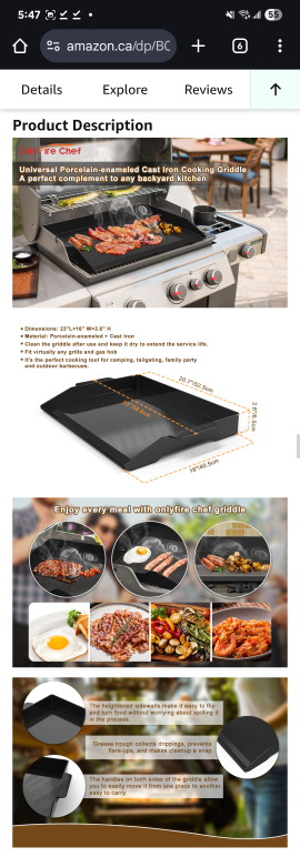 Onlyfire Chef Enamelled Cast Iron Cooking Griddle - photo 5
