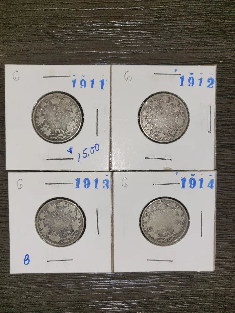 Vintage Canadian 25 Cent Coins (1911-1914) image indicator(2)