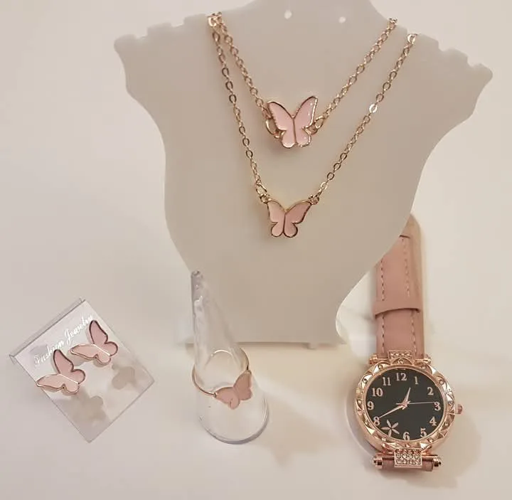 Butterfly Jewelry Set - Necklace, Ring, Earrings, Watch thumbnail