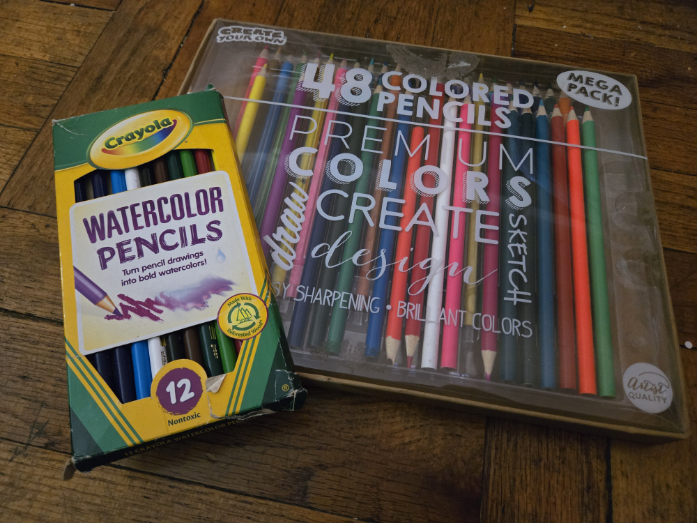 Used Crayola Watercolor Pencils & 48 Colored Pencils